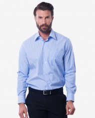 Regular Fit Blue & White Bengal Stripe Cotton Shirt – Classic Point Collar 1