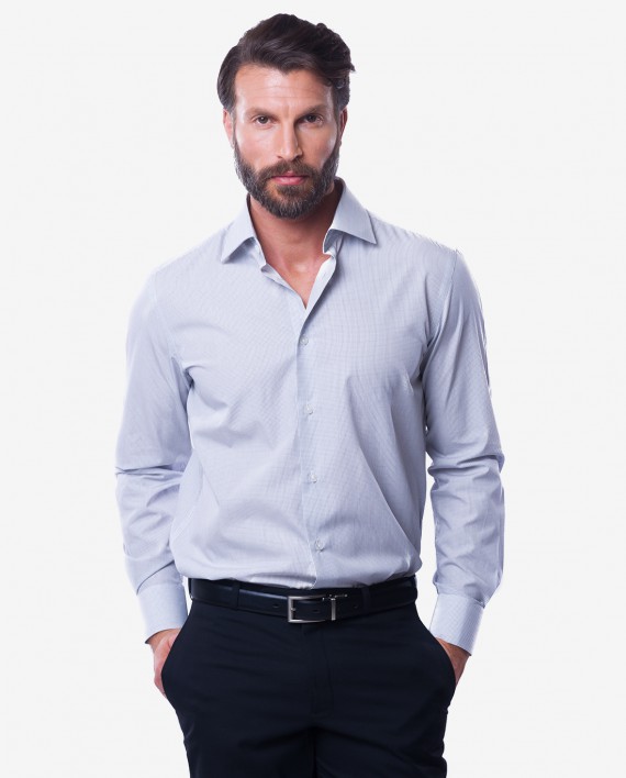 Tailored Fit Black & White Grid Check Cotton Shirt – Cutaway Collar 1