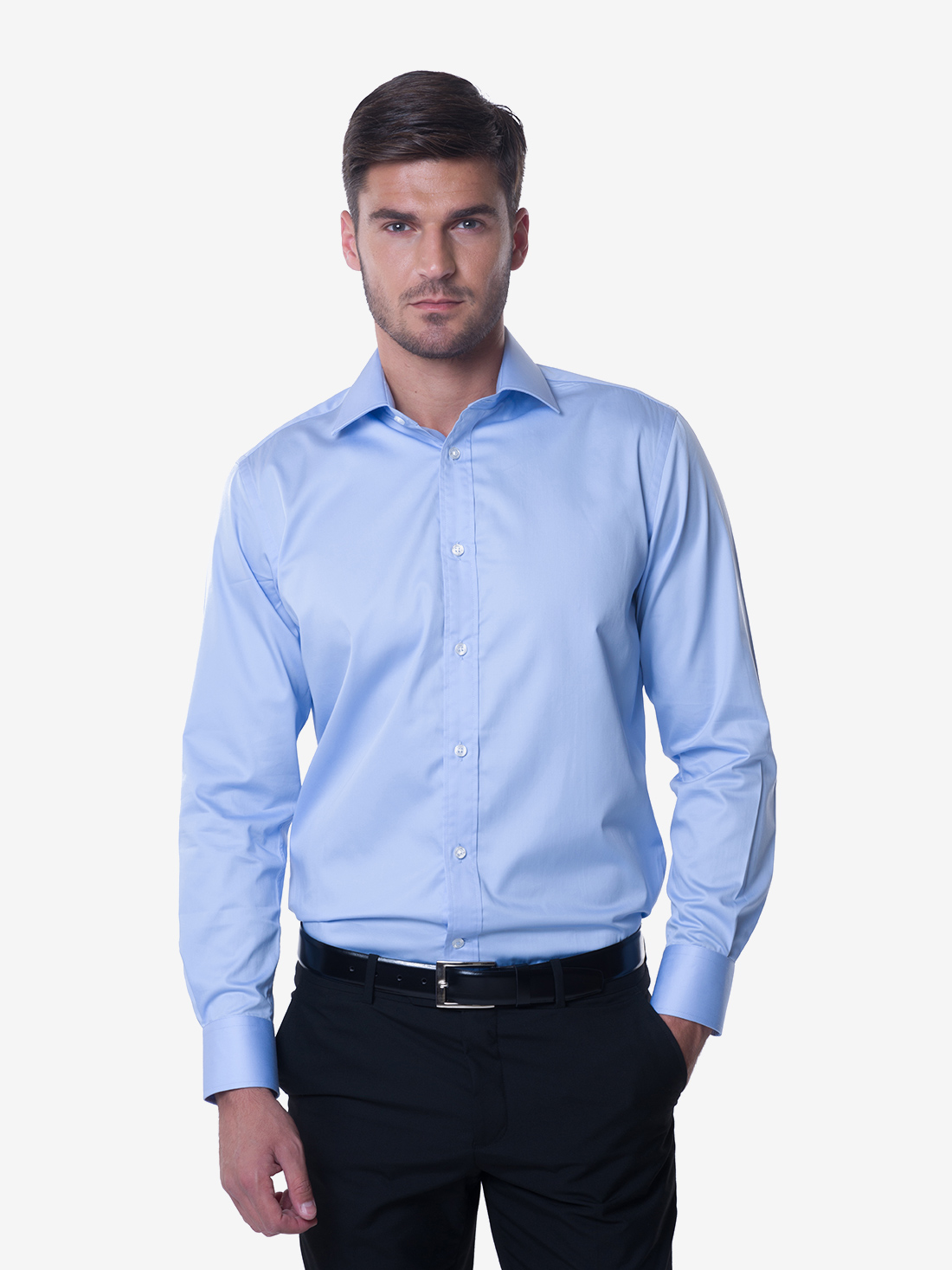 Tailored Fit Light Blue Twill Easy Care Cotton Shirt - Kal Jacobs