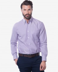 Tailored Fit White & Purple Stripe Cotton Shirt – Button-Down Collar 1