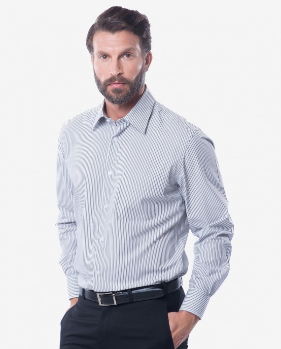 Tailored Fit Black & White Striped Bamboo Shirt 1