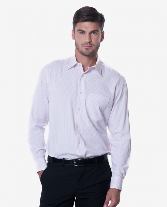 Regular Fit White & Pink Striped Bamboo Shirt 1