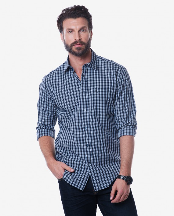 Tailored Fit Black & White Plaid Cotton Shirt 1