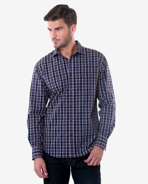 Tailored Fit Black & Maroon Plaid Cotton Shirt 1