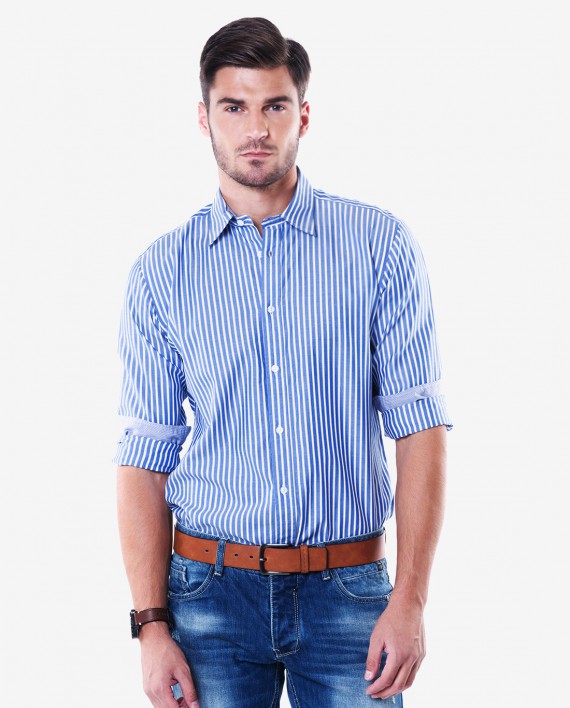 Tailored Fit Blue & White Shadow Stripe Cotton Shirt 1