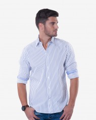 Tailored White & Blue Pencil Stripe Cotton Shirt 1