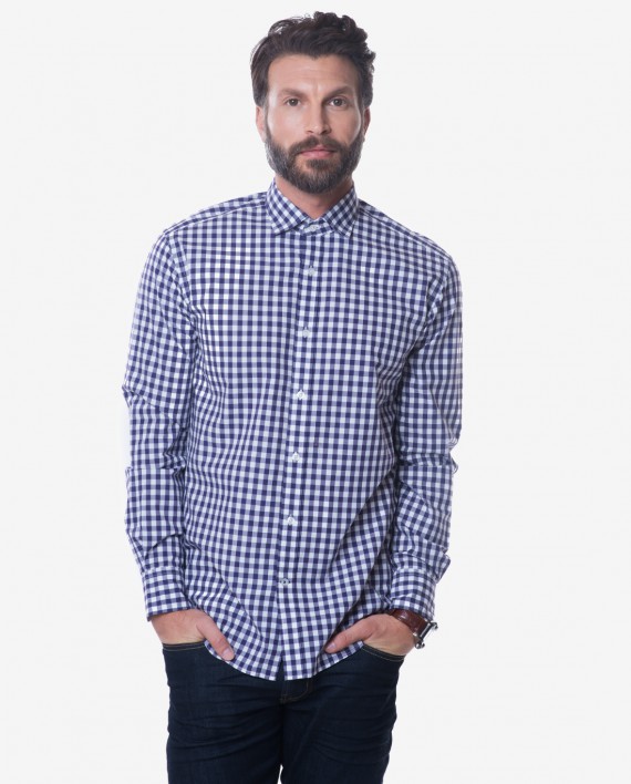 Tailored Fit White & Dark Purple Cotton Gingham Shirt 1