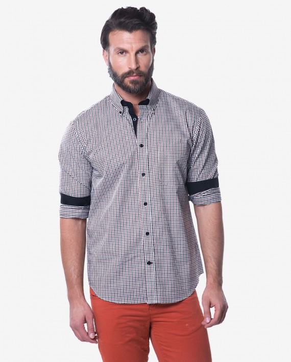 Tailored Fit Brown Black & White Gingham Cotton Shirt 1