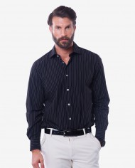 Tailored Fit Black & White Pin Striped Bamboo Shirt 1