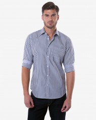 Tailored Fit Dark Blue Shadow Cotton Stripe Shirt 1