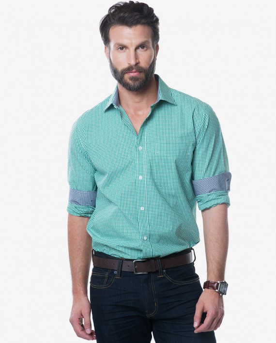 Tailored Fit Green & White Gingham Cotton Shirt 1