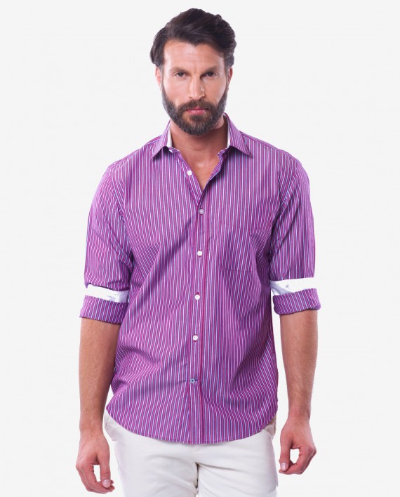 Tailored Fit Red & White Stripe Cotton Shirt 1