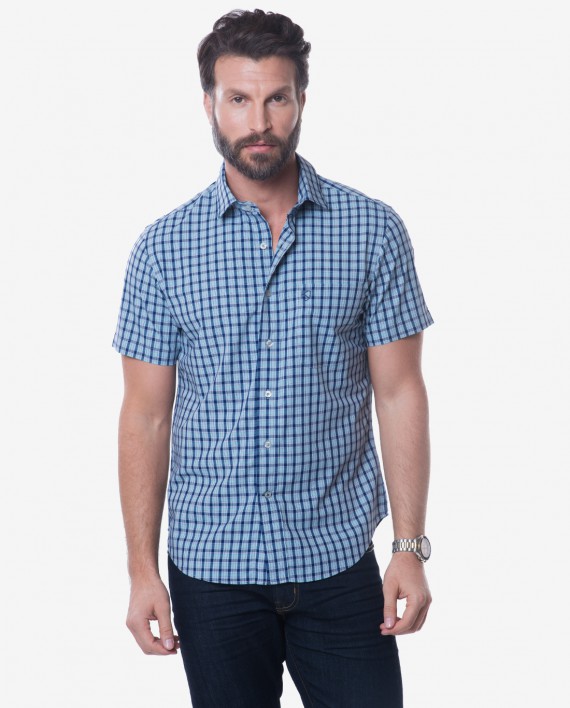 Casual Fit Blue Plaid Bamboo Shirt 1