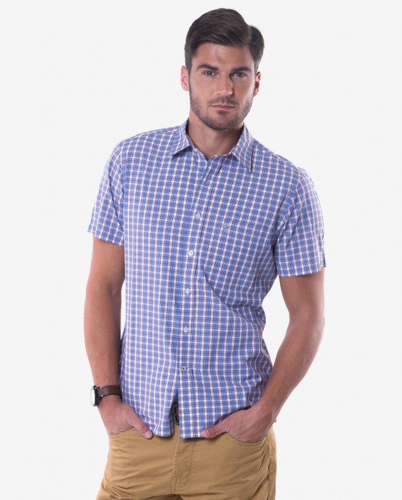 Casual Fit Blue & Dark Red Plaid Bamboo Shirt 1