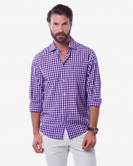 Tailored Fit White & Purple Gingham Bamboo Shirt 1