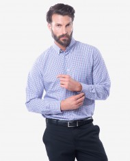 Tailored Fit Blue & Lavender Check Button-Down Collar Bamboo Shirt 1