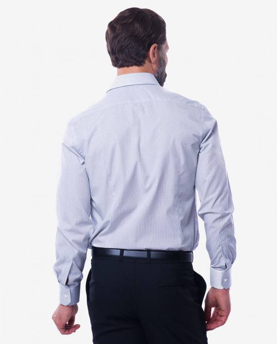 Tailored Fit Black & White Grid Check Cotton Shirt – Cutaway Collar 2