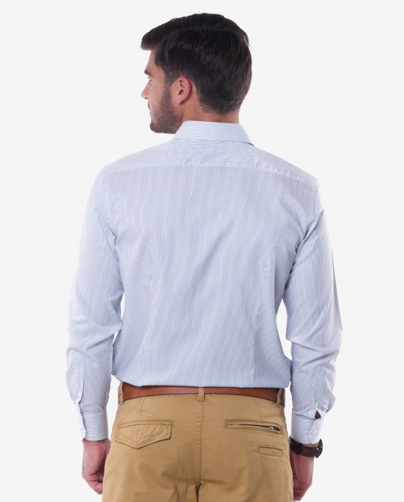 Tailored Fit Blue & Gold Striped Twill Easy Iron Cotton Shirt – Cutaway Collar 2