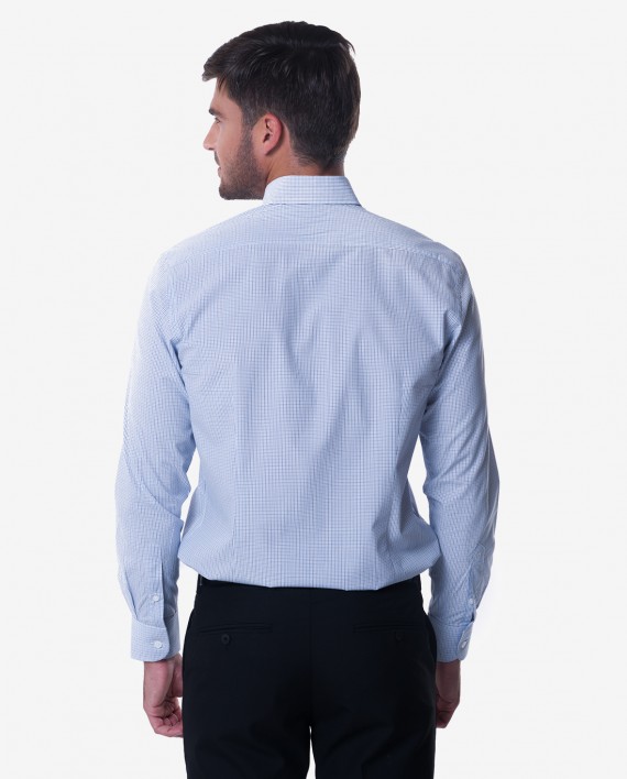 Tailored Fit Black & Blue Tattersall Cotton Shirt – Button-Down Collar 2
