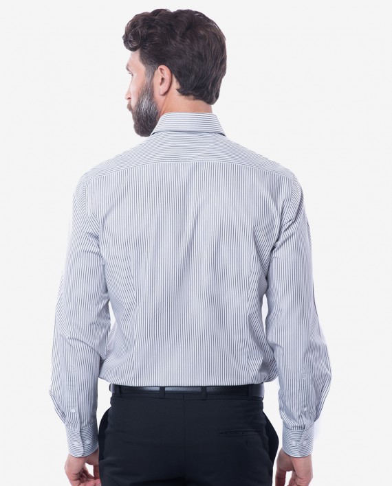 Tailored Fit Black & White Striped Bamboo Shirt 2