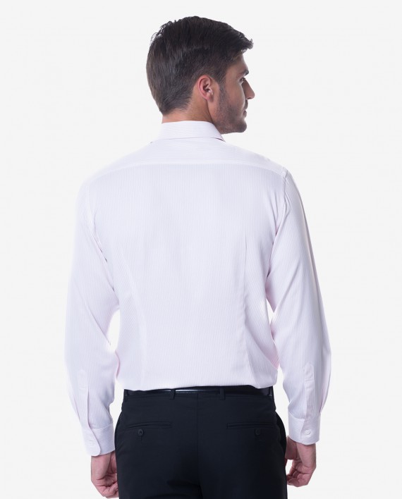 Tailored Fit White & Pink Striped Bamboo Shirt 2