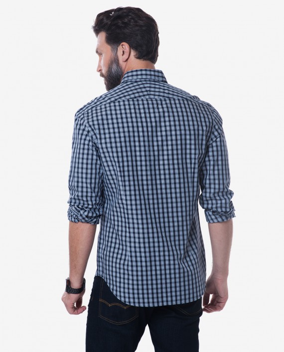 Tailored Fit Black & White Plaid Cotton Shirt 2