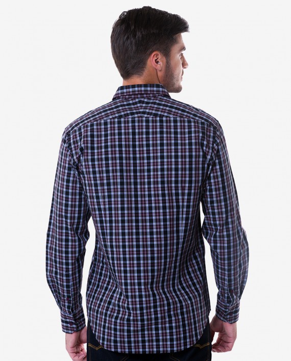 Tailored Fit Black & Maroon Plaid Cotton Shirt 2