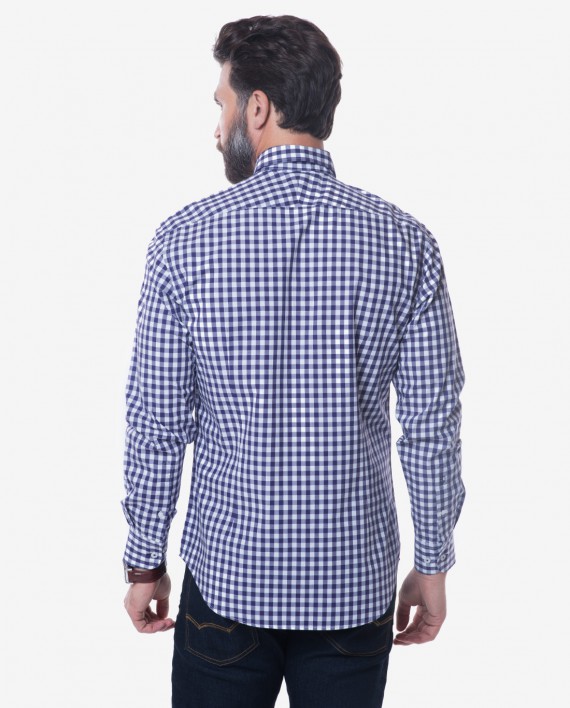 Tailored Fit White & Dark Purple Cotton Gingham Shirt 2