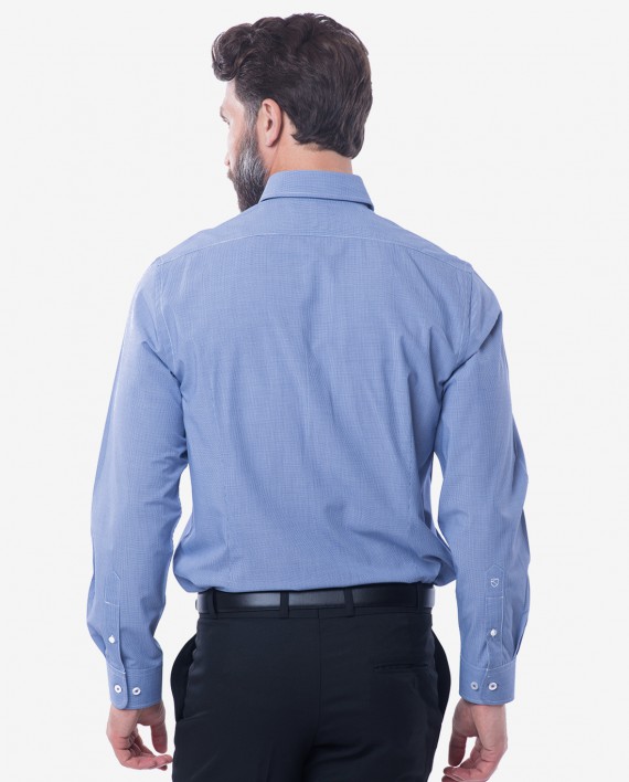 Tailored Fit Blue & White Pin Check Bamboo Shirt 2