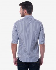 Tailored Fit Dark Blue Shadow Cotton Stripe Shirt 2