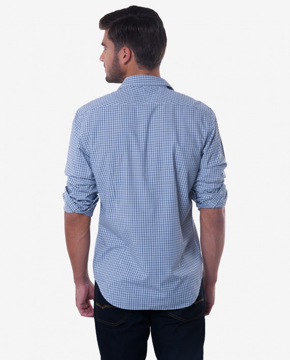 Tailored Fit Navy Blue & Grey Tattersall Bamboo Shirt 2