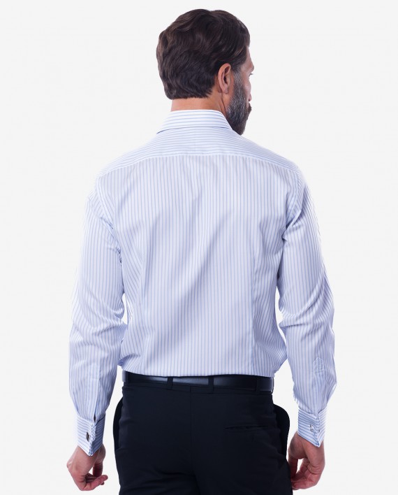 Tailored Fit Blue Shadow Stripe 120s Cotton Shirt – Double Cuffs 2