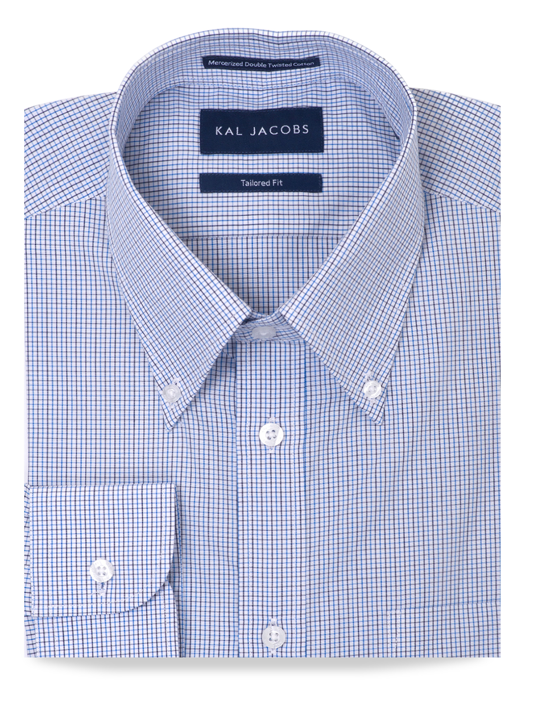 Tailored Fit Black & Blue Tattersall Cotton Shirt - Kal Jacobs